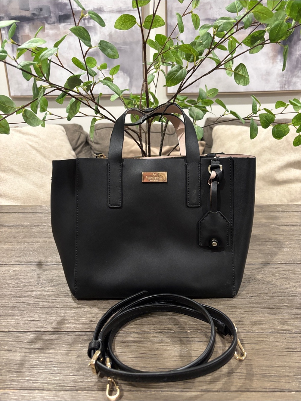 kate spade Black Leather Mini Tote with Detachable Strap
